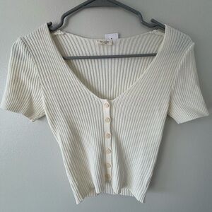Brandy Melville Ivory Ribbed Button-Down Shirt